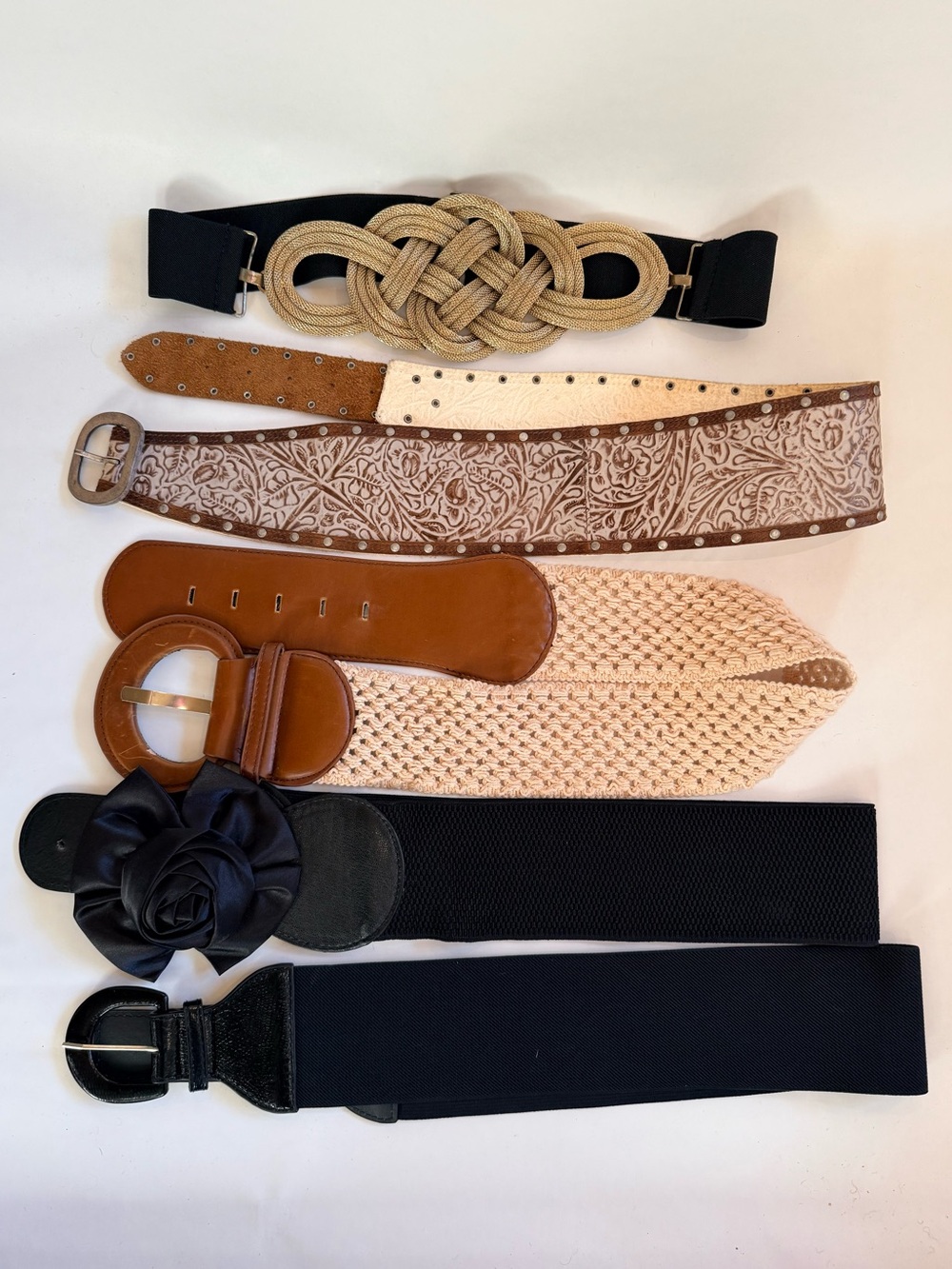 Title: 5 Statement Waist Belts Bundle | Vintage Gold, Floral, Rose & Woven